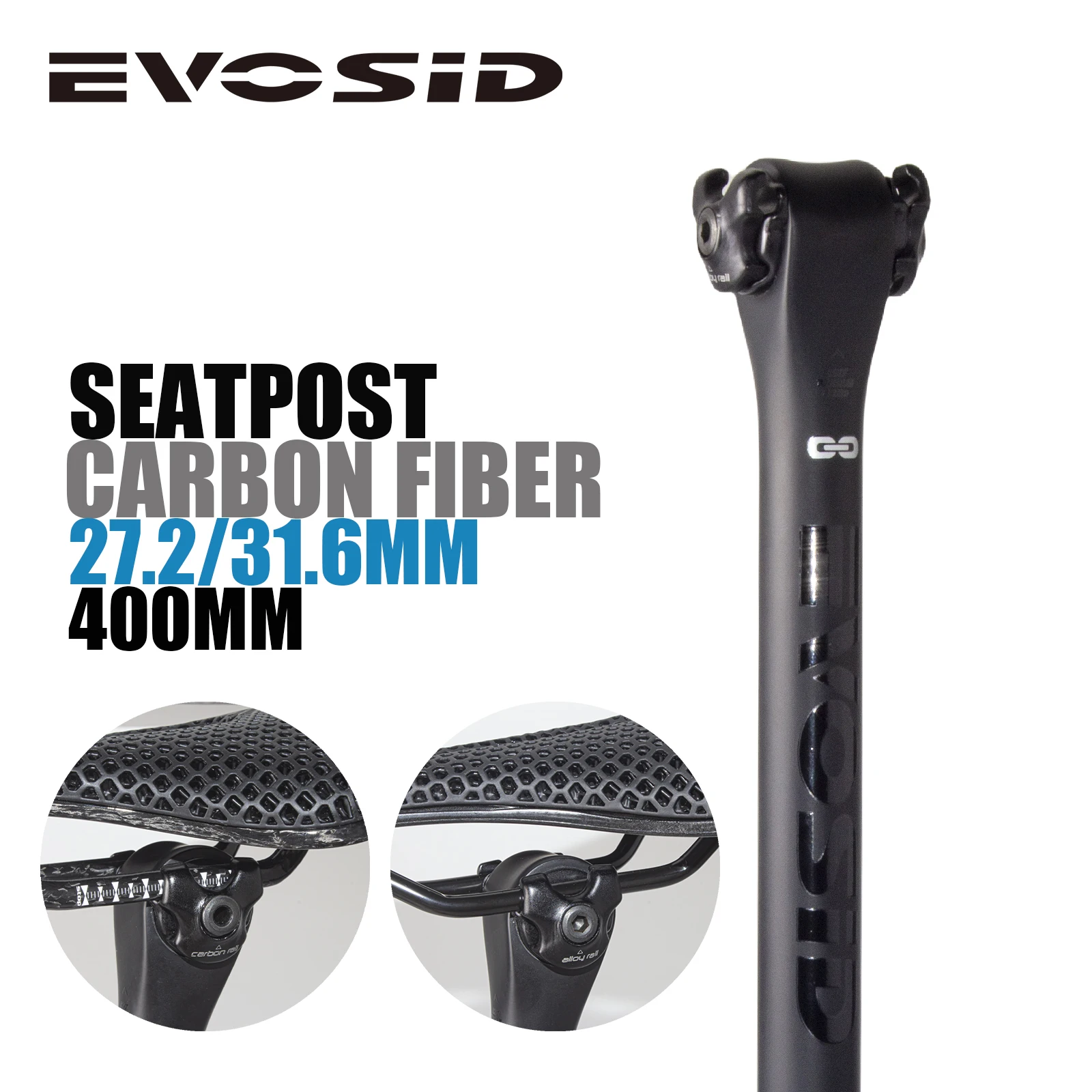 EVOSID TERRA Carbon Fiber Seatpost Mtb Road Bike Seat Tube 27.2/31.6mm Ultra-light UD Matte Long 400mm Seatpost Bicycle Parts