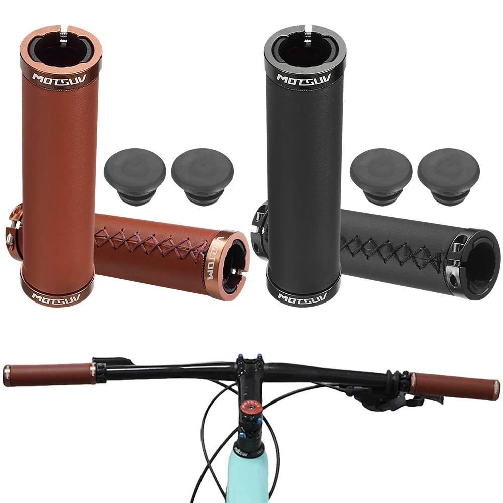 MTB Bike Handle Retro Sewn Grip Double Lock PU Leather Stitched Road Bike Handlebar Grip Bicycle Handle Grip Bicycle Accessories