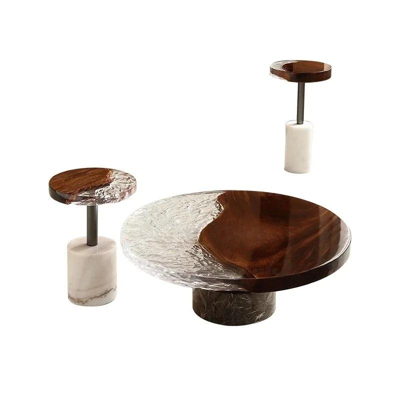 طاولة قهوة بتصميم إيبوكسي قطعة مركزية حديثة من الرخام لغرفة المعيشة طاولة جانبية صغيرة مستديرة فاخرة أثاث Stolik Kawowy