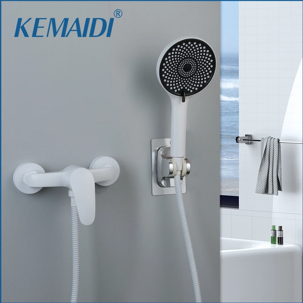 KEMAIDI White Bathtub shower Faucet with Handle Sprayer Wall Mounted Hot Cold Mixer Tap Splitter Bath Shower Systerm