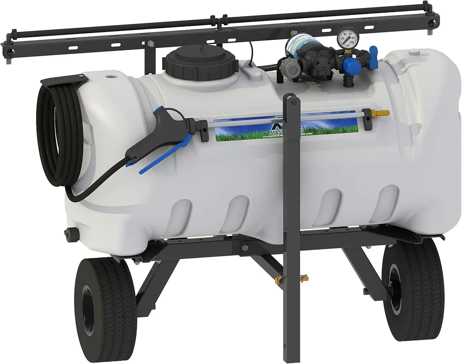 Manufacturing 25 Gallon Deluxe Lawn Trailer Broadcast Sprayer, 2.2GPM White