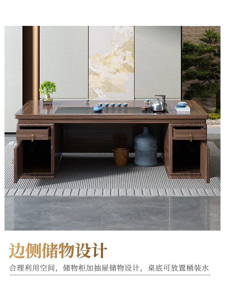 New Chinese style tea table and chair combination: one table, five chairs, solid wood tea table, tea set,  office tea table