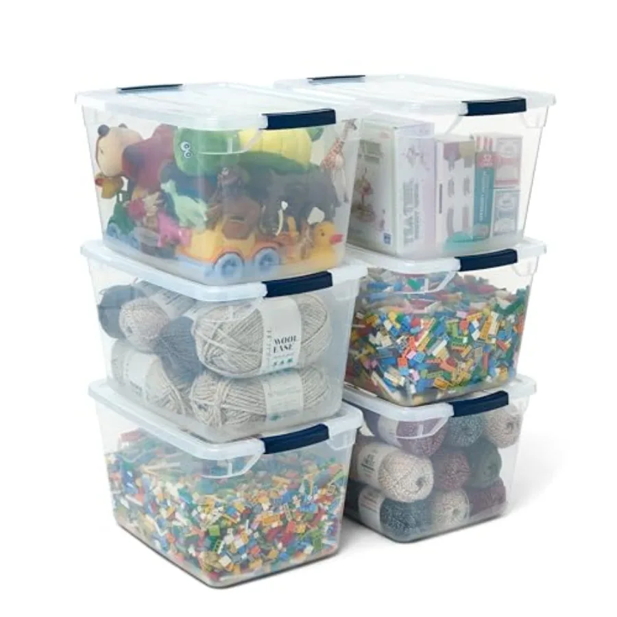 

Cleverstore Clear 32 Qt 6 Pack Stackable Plastic Storage Bins with Lids Ideal for Closet Organization Laundry Room Storage and