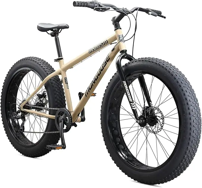 

Fat Tire Mountain Bike, 26-Inch Bicycle Wheels, 4-Inch Wide Knobby Tires, Steel Frame, 7 Speed Drivetrain, Shimano Rear Deraille