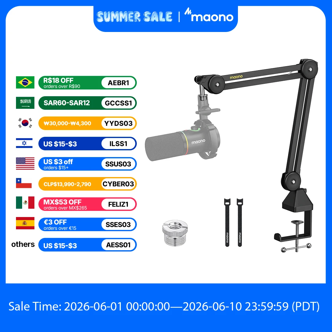 MAONO BA37 Microphone Boom Arm Heavy Duty Adjustable Metal Suspension Mic Stand Upgraded Desk Clamp 3/8\