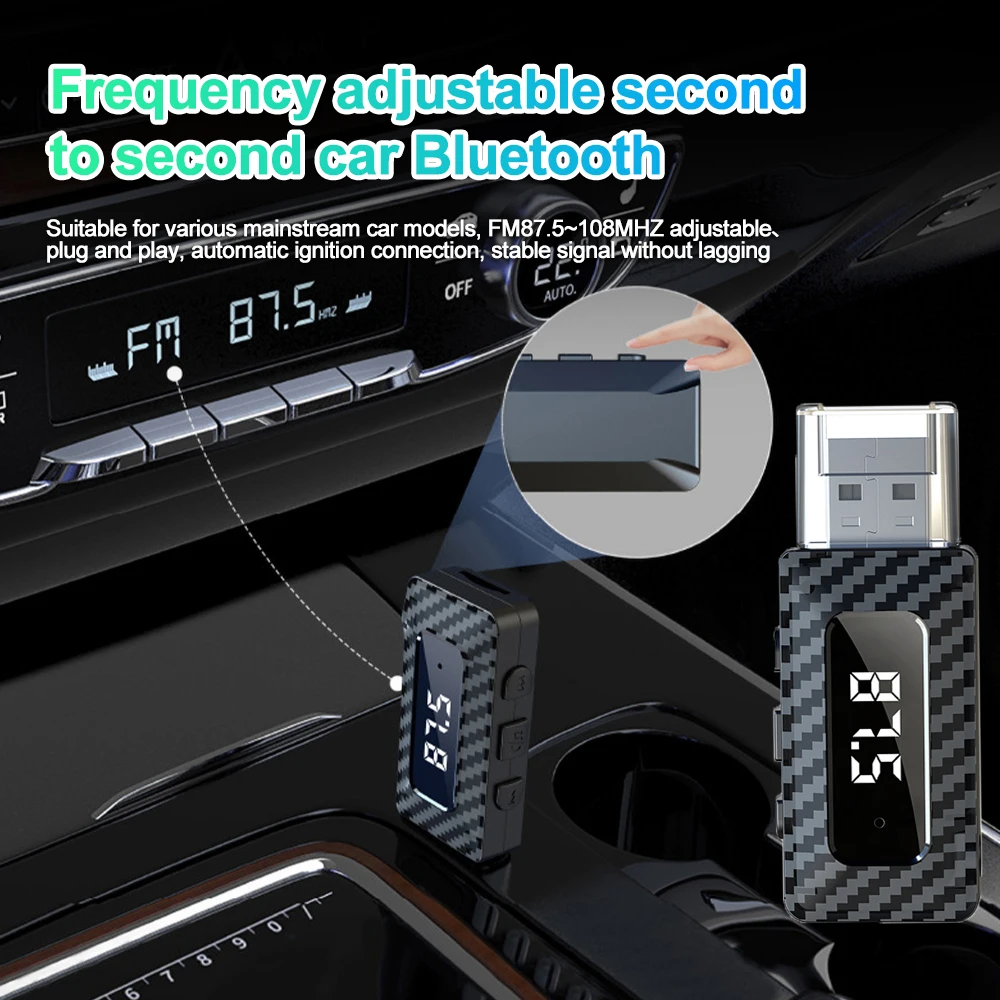 5.3 Mini 3 in 1 USB Car Bluetooth Transmitter Receiver with LED Display Handsfree Call Car Kit Auto Wireless Audio for Fm Radio