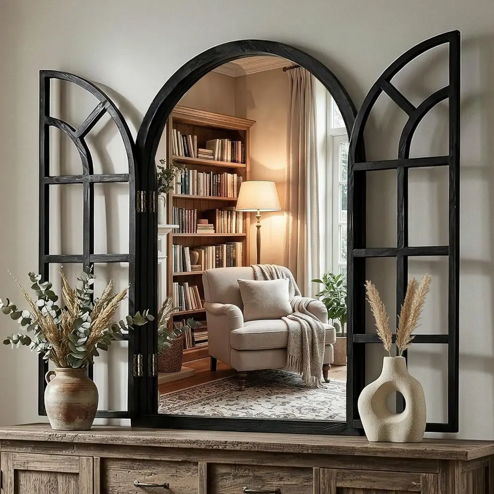 

Rustic Arched Wooden Mirror, 24x36, Suitable for Living Room, Bedroom, or Bathroom Decor