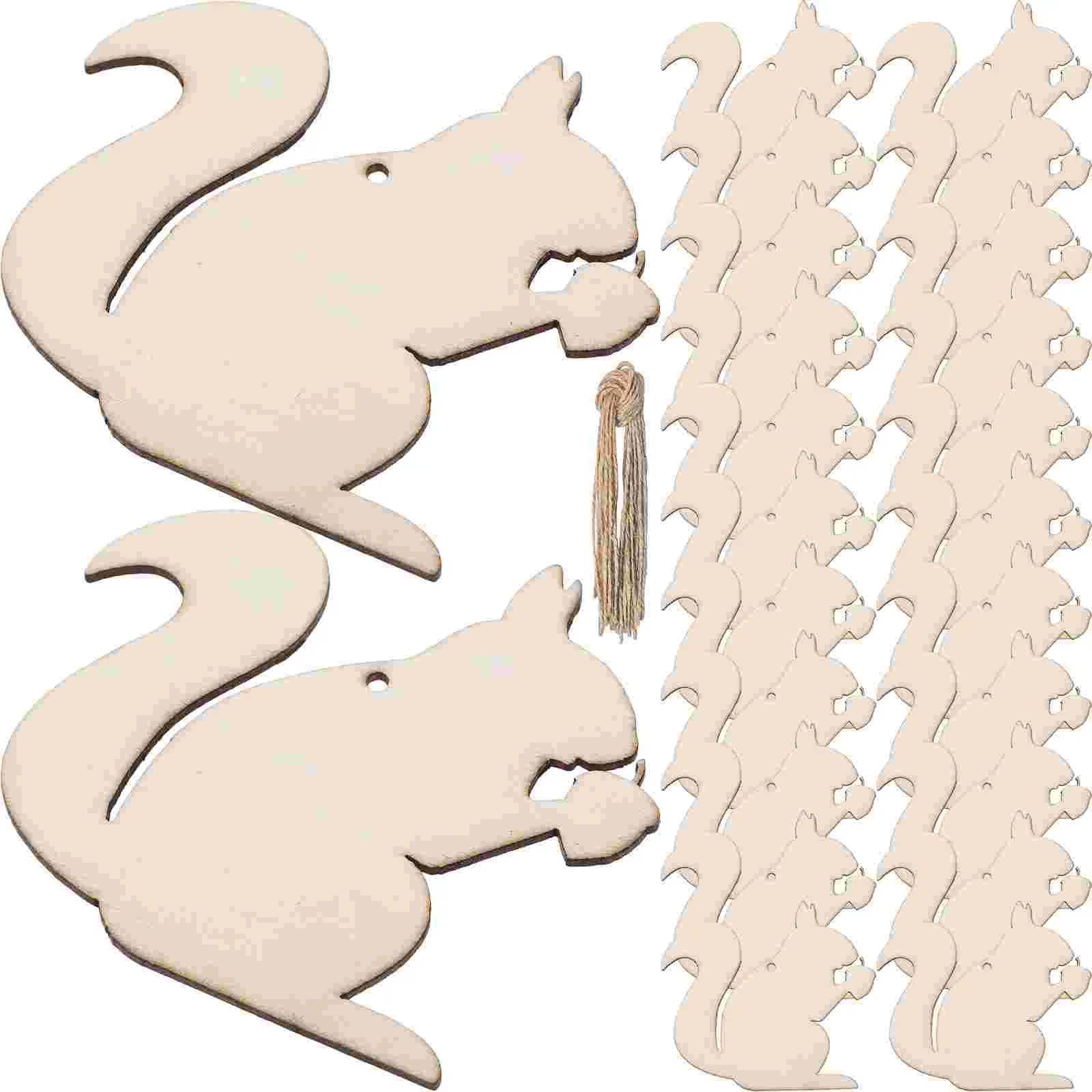 20 Pcs Squirrel Wood Chip Pendant Unfinished Crafts Crafting Supplies DIY Hanging Beige Blank Chips Wooden Slices Planks