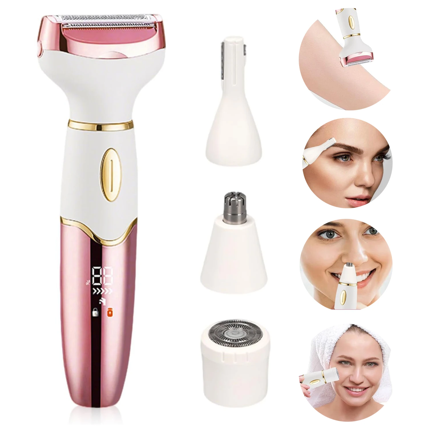 

Женская бритва 4-в-1, интимная бритва для женщин, бритва для лица, электробритва для бикини, подмышек, ног, бровей и носа, зарядка через USB