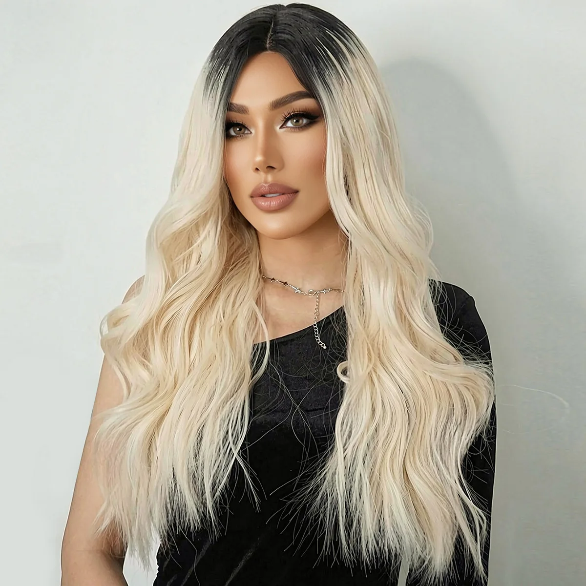 European and American wig light gold long curly hair natural transition synthetic simulation hair cover