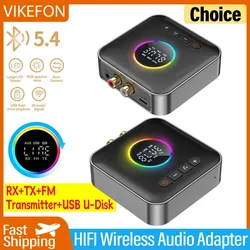 M10 Rgb Kleurrijk Licht Bluetooth 5.4 Audio Ontvanger Zender Fm Usb 3.5Mm Aux Rca Stereo Hifi Muziek Draadloze Adapter Met Microfoon