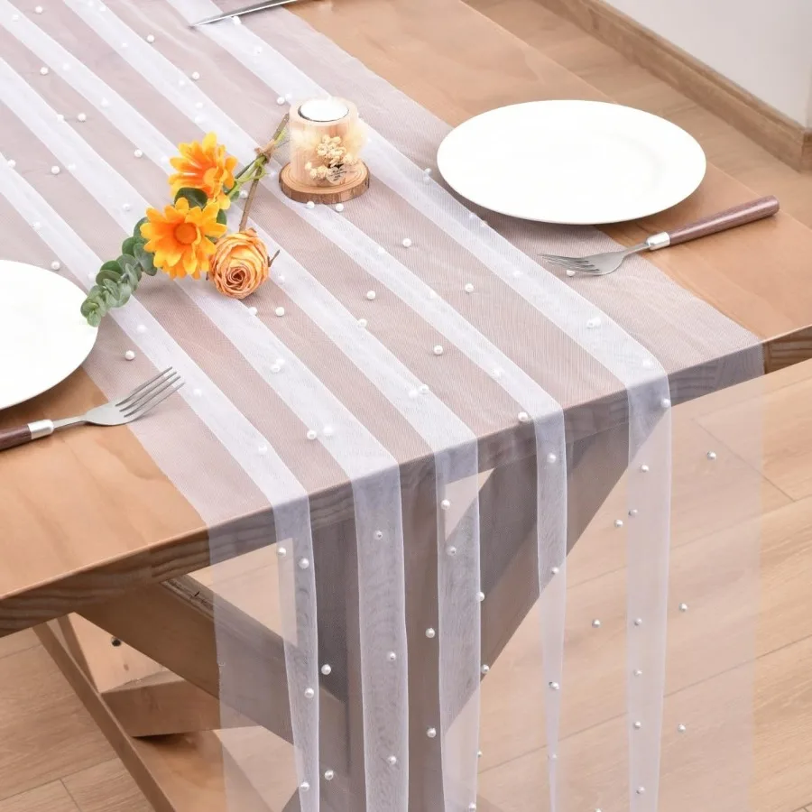 

Белый жемчуг, осенняя дорожка для стола на День Благодарения, деревенская тюлевая кружевная дорожка для стола в стиле бохо для ребенка, свадебная арка, декор, вуаль, десертный стол