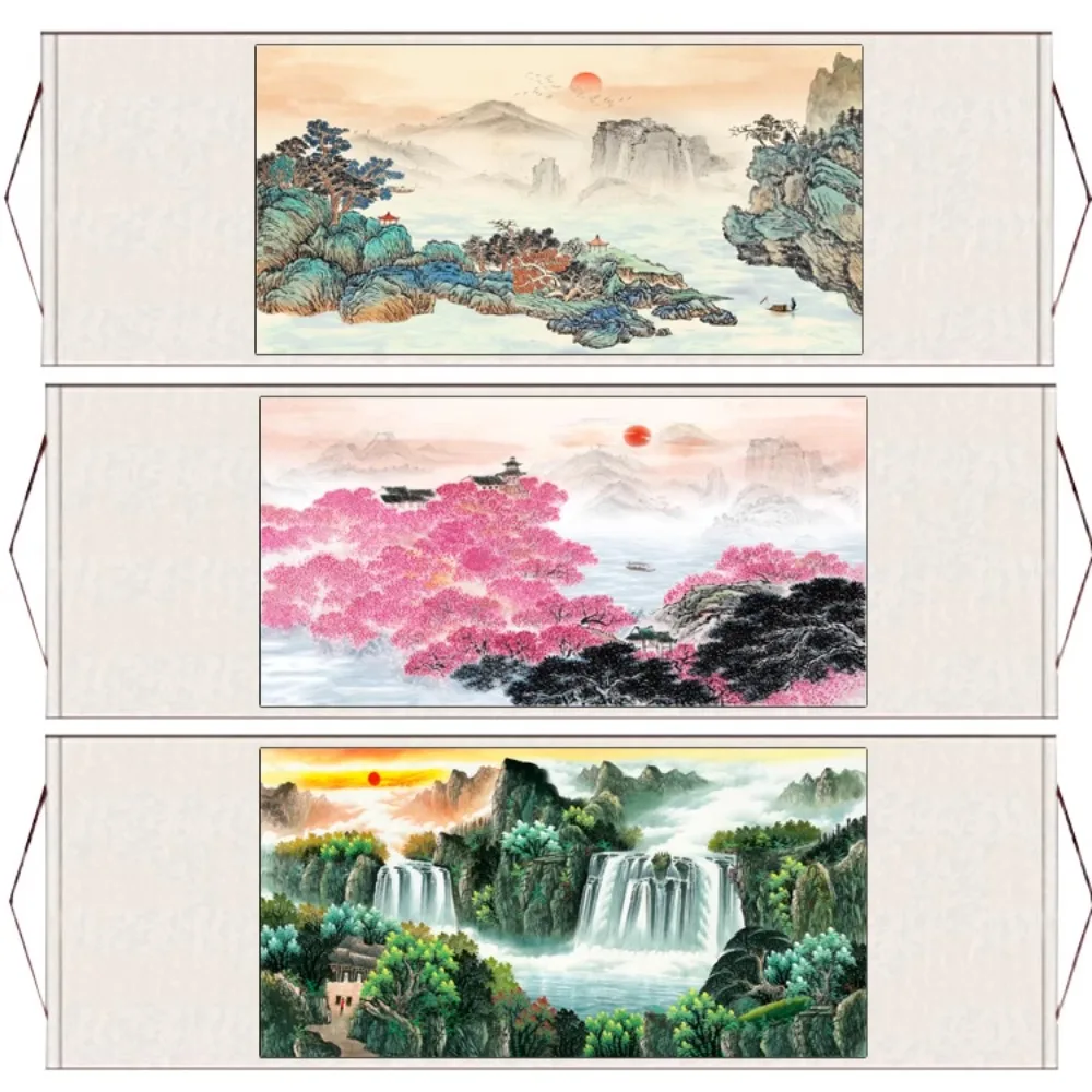 Chinese Style Ink Traditional Landscape Canvas Painting for Living Room Background Wall Decoration Scroll Pictur Wall Decor