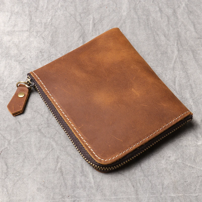 LEATHFOCUS Men's Wallet Square Wallet Crazy Horse Leather Wallet Sandwich Leather Wallet