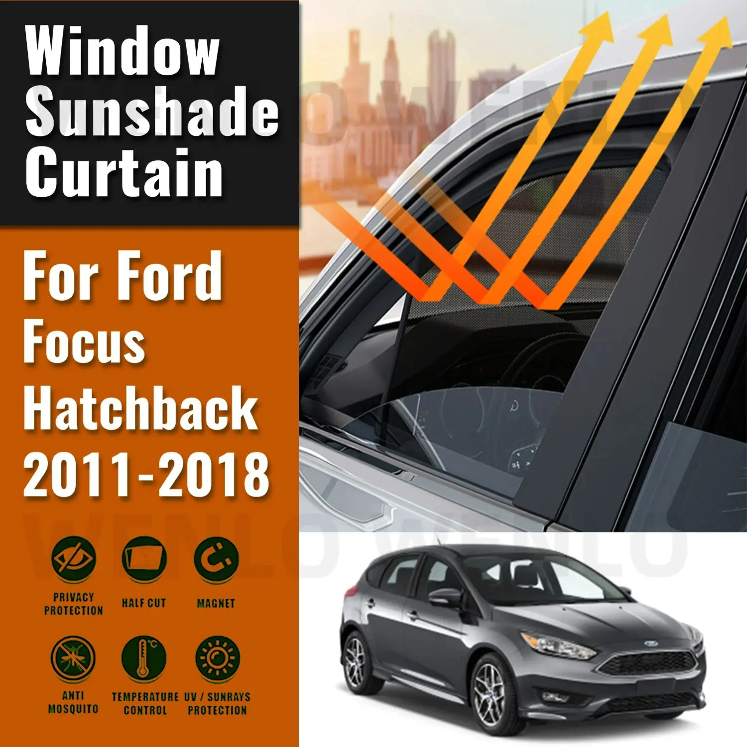 

Для Ford Focus Hatchback MK3 2011-2018 магнитный автомобильный солнцезащитный козырек, передняя занавеска на лобовое стекло, солнцезащитный козырек на заднее боковое окно