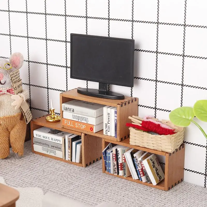 1Pcs 1:12 Dollhouse Miniature Wooden Storage Cabinet Storage Rack Bookshelf Model Furniture Accessories Toys