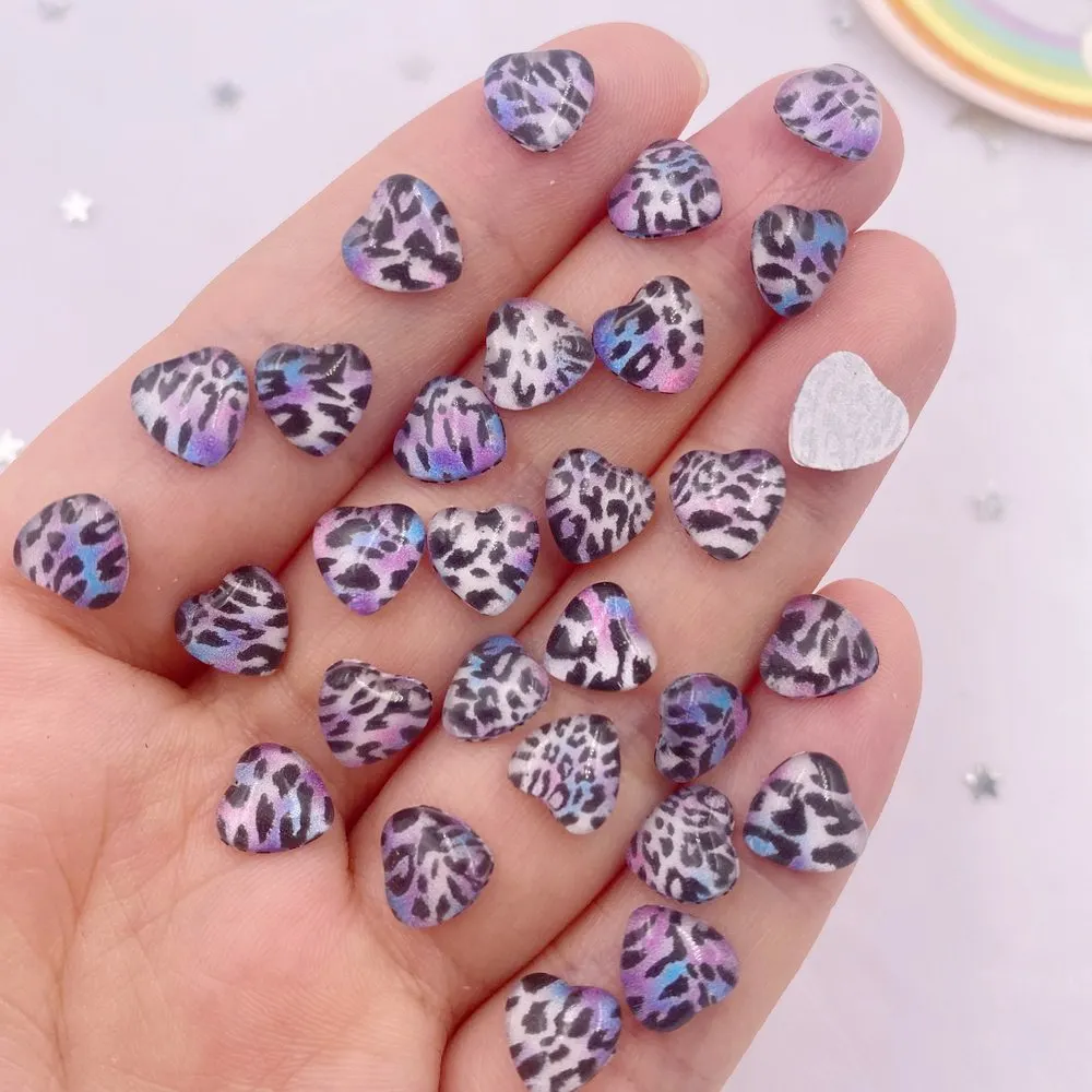 100 pezzi in resina 8mm cuore leopardo stampa modelli gemma di cristallo flatback strass applique fai da te album di nozze nail art artigianale