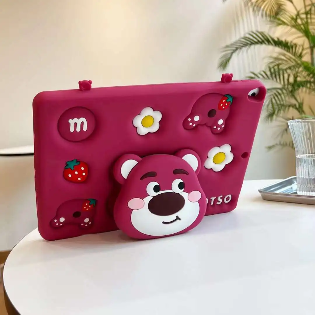 Cute Lotso 360 Rotation Stand Corver For iPad 7/8/9/10th Case Pro 11 Mini 6 5 4 Air 5 4 10.9 Silicone Protective Case Cover