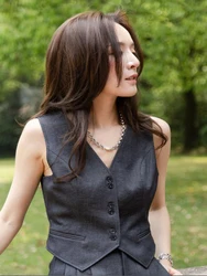 Women Suit Vest Casual Thin Single-Breasted Solid Color Waistcoat Single-Match Blazer