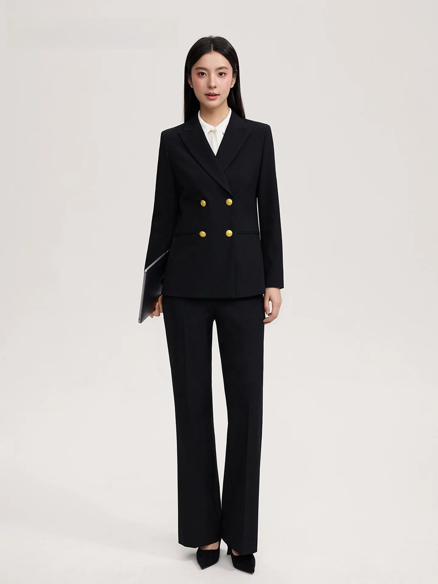 

Костюмный комплект Bla для женщин: стильный деловой костюм для собеседований и работы, приталенный, с длинным рукавом и закругленным низом