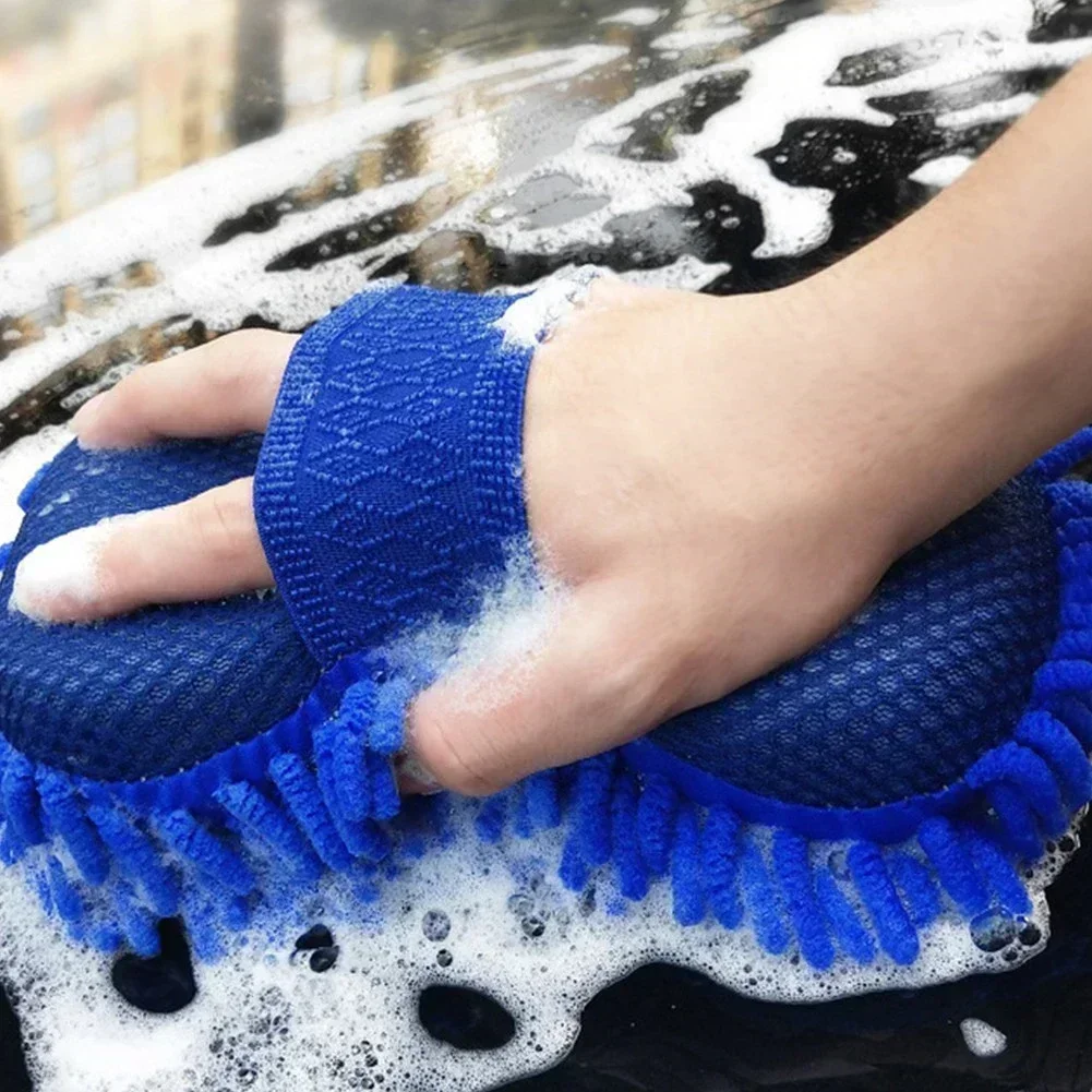 Auto Blue Microfiber Chenille Car Wash Sponge Care Washing Brush Pad Cleaning Tools Auto Washing Towel Glove Styling Accessories