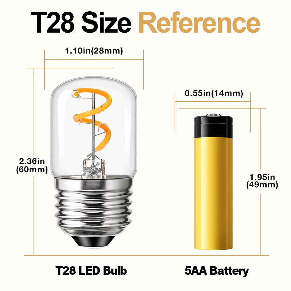 4PCS Decorative LED Bulbs E27 1.5W T28 Vintage Edison Light Lamp Chandelier Candle Replacement Dimmable Spiral LED Filament Bulb