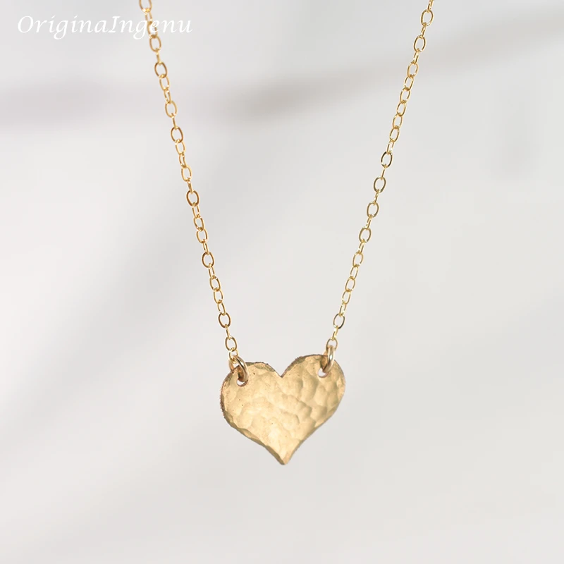 Gold Filled Hammered Love Pendant Handmade Heart-shaped Necklaces Vintage Gold Jewelry Choker Kolye Collier Femme Women Necklace
