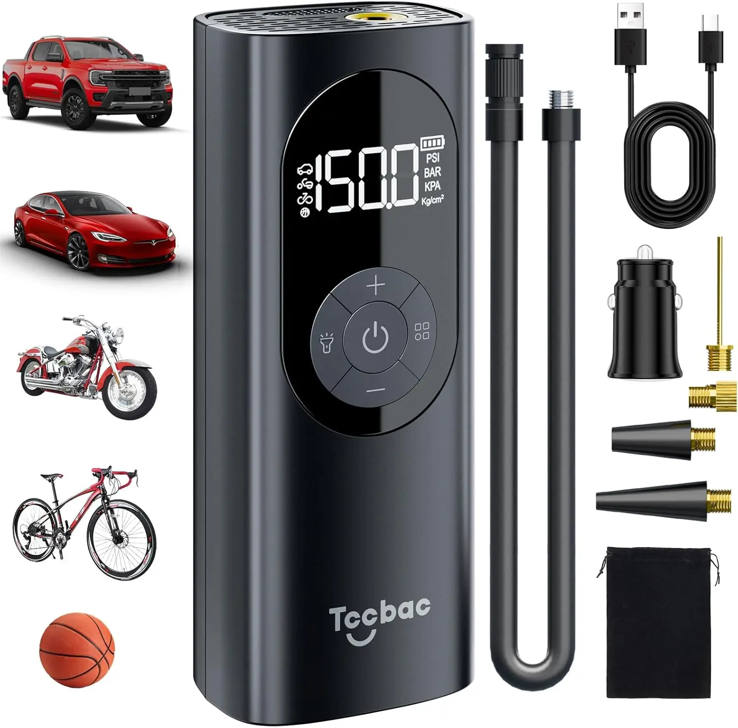 

Tire Inflator Portable Air Compressor for Car with 12 AC/DC Power Adapter Kit