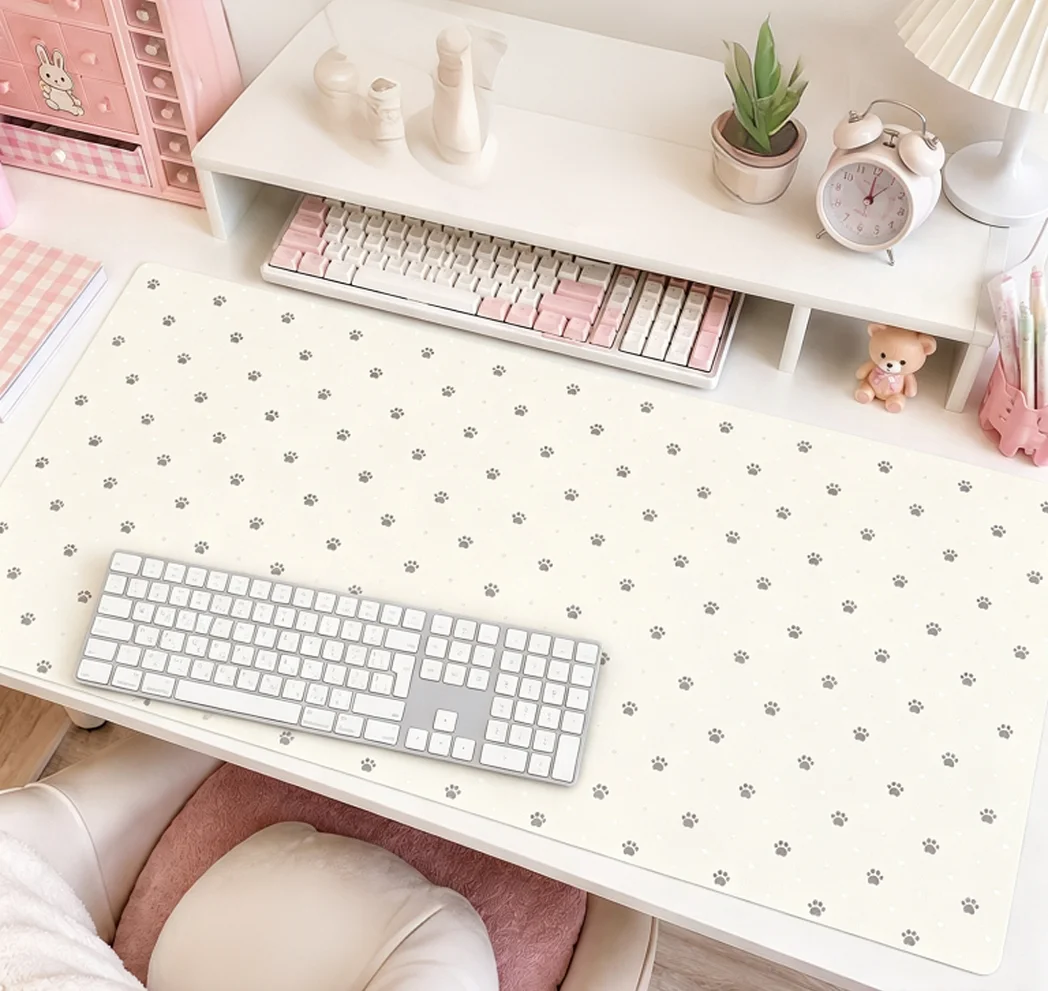 Mint Green Pink Polka Dots Kitten Paw ins Leather Desk Pad Protector Y2K Mouse Pad Office Desk Mat PU Desk Blotter keyboard Pads