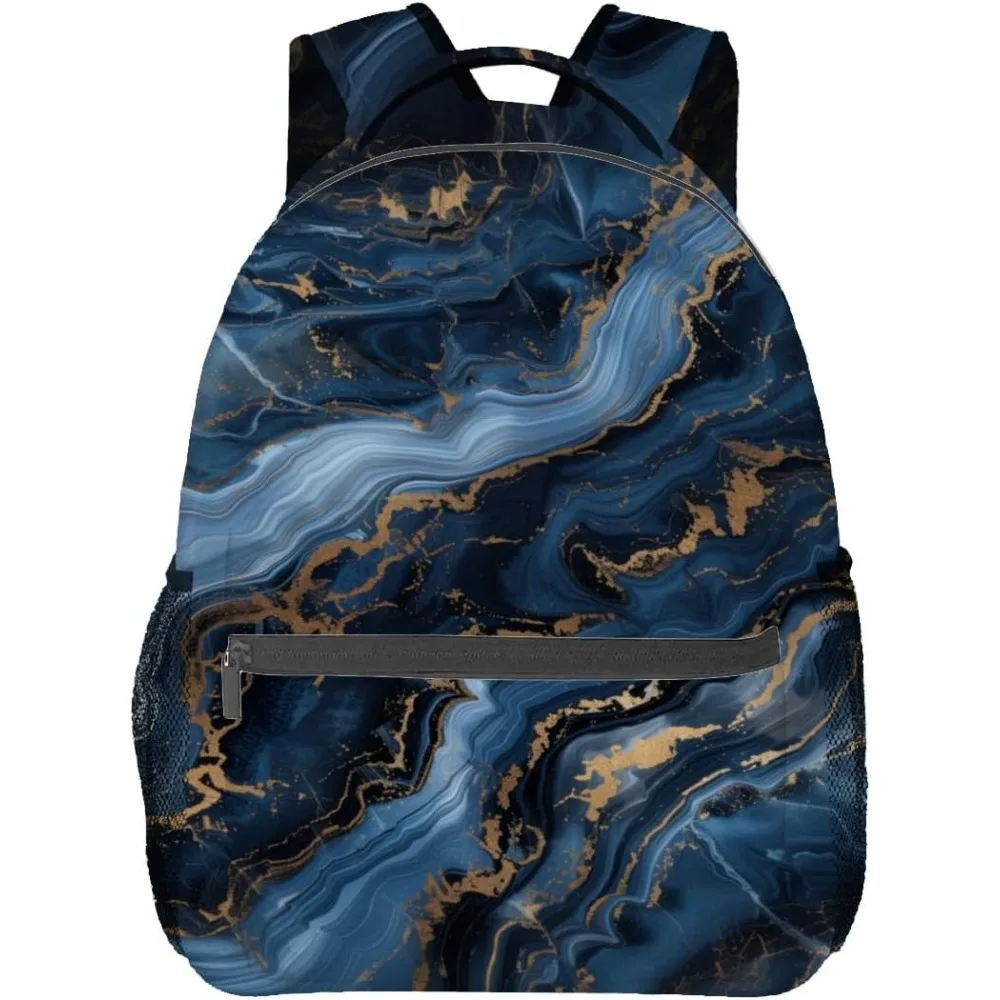 

Рюкзак с абстрактным мрамором, элегантные рюкзаки из полиэстера синего и золотого цвета, легкий рюкзак с двойным плечом для взрослых подростков, стиль