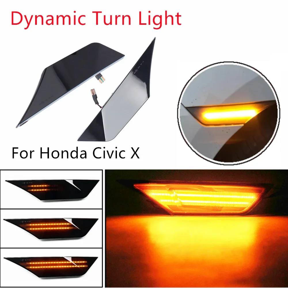 

2pcs Dynamic Turn Signal Lamp Lens LED Side Marker Light For Honda Civic 2016 2017 2018 2020 OE#34300-TET-H01