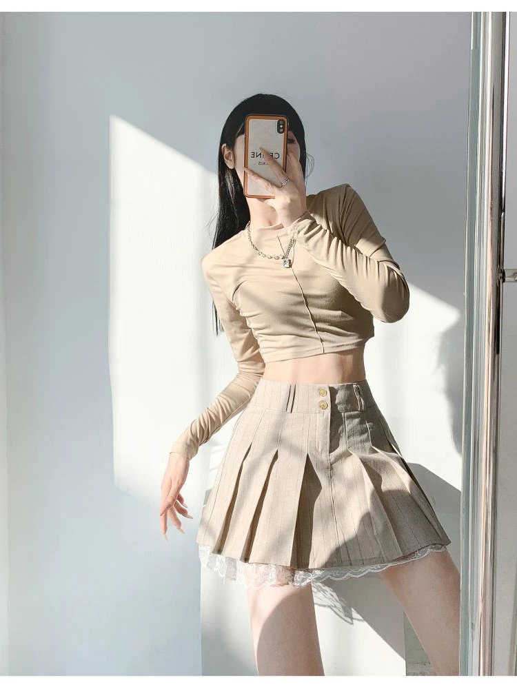 

Лето 2022, пикантная мини-юбка для девочек, кружевные плиссированные юбки трапециевидной формы с высокой талией Y2k, японские милые универсальные юбки Faldas