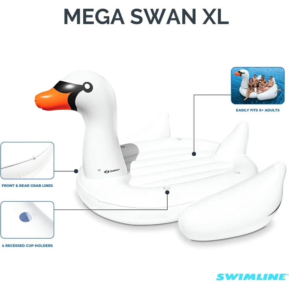 Duplo inflável Swan Pool Float, passeio no lounge, pernas estáveis asas, grande rideable Blow Up, natação de praia de verão