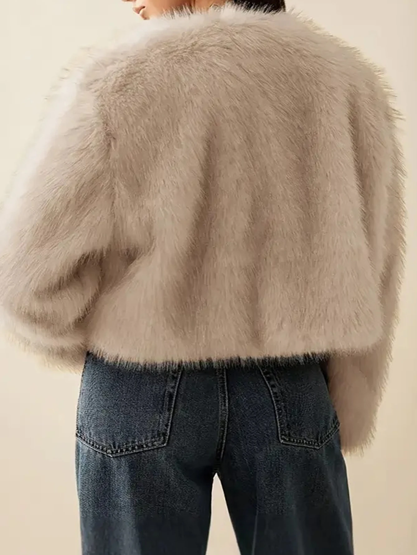 Winter Casual Long Hair Short Warm Cardigan Jacket Pure Color Versatile Warmth Women's Fashion Outerwear Eco-Friendly