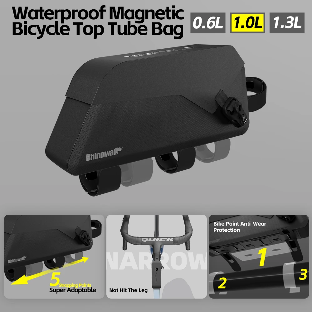Rhinowalk دراجة أعلى كيس أنبوب مقاوم للماء الدراجة الإطار الأمامي حقيبة التخزين المسمار وحزام ثابت الدراجات السفر ل MTB الطريق الحصى #5