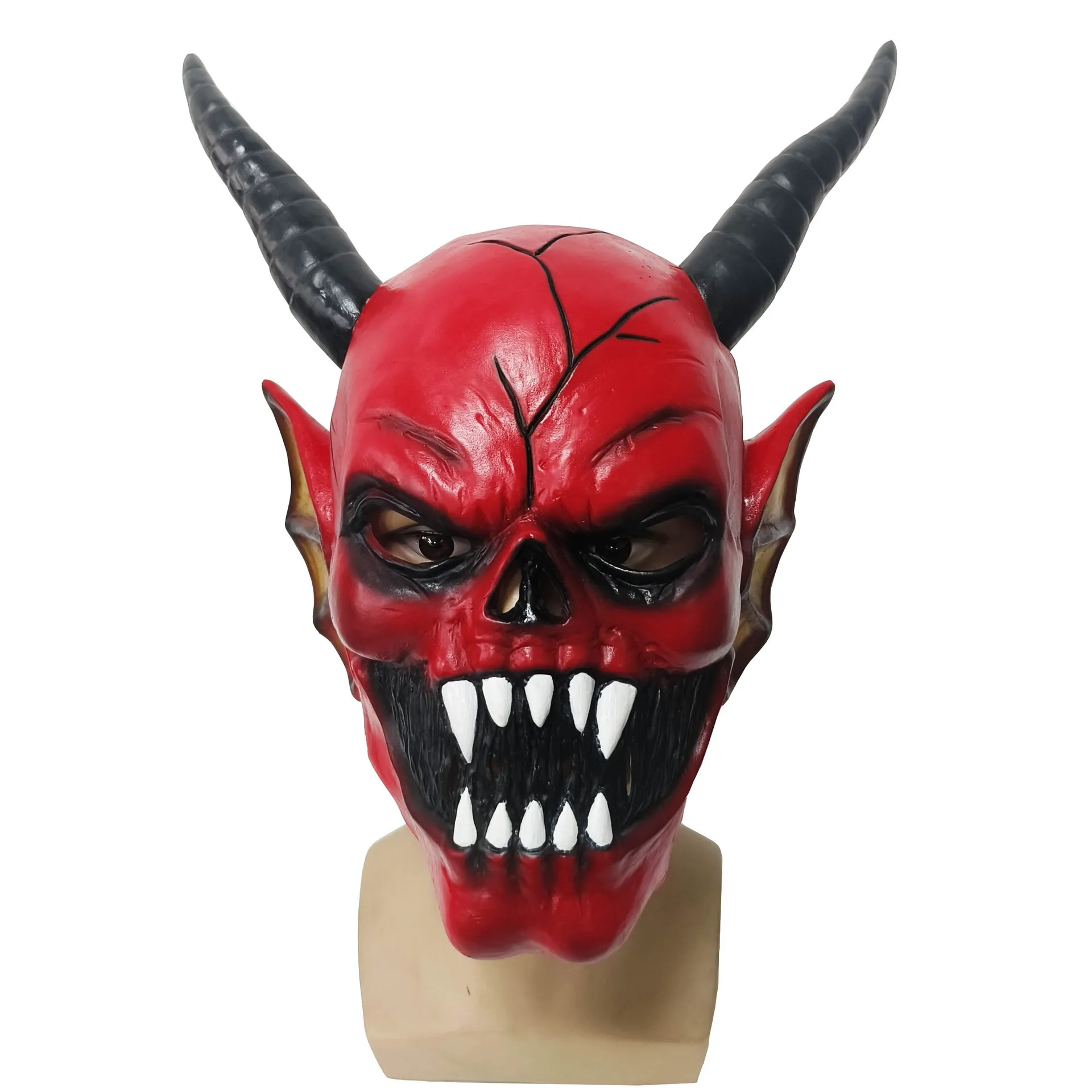 Roter Teufel Dämon Latex Vollkopfmaske für Erwachsene Gruselige Horror-Cosplay-Maske mit Hörnern Halloween-Party Kostüm-Requisiten – Detail 4