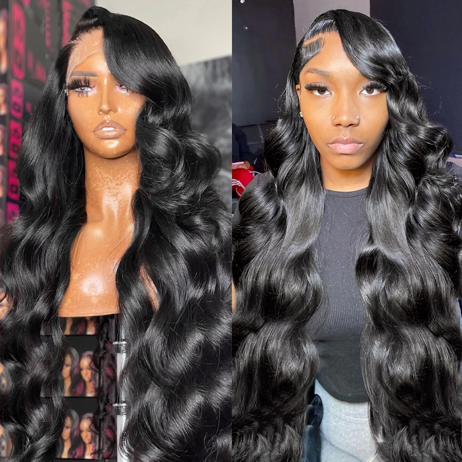 Perruque Lace Front Wig 360 Body Wave brésilienne naturelle, cheveux humains, pre-plucked, 13x6 HD, 30 40 pouces, pour femmes