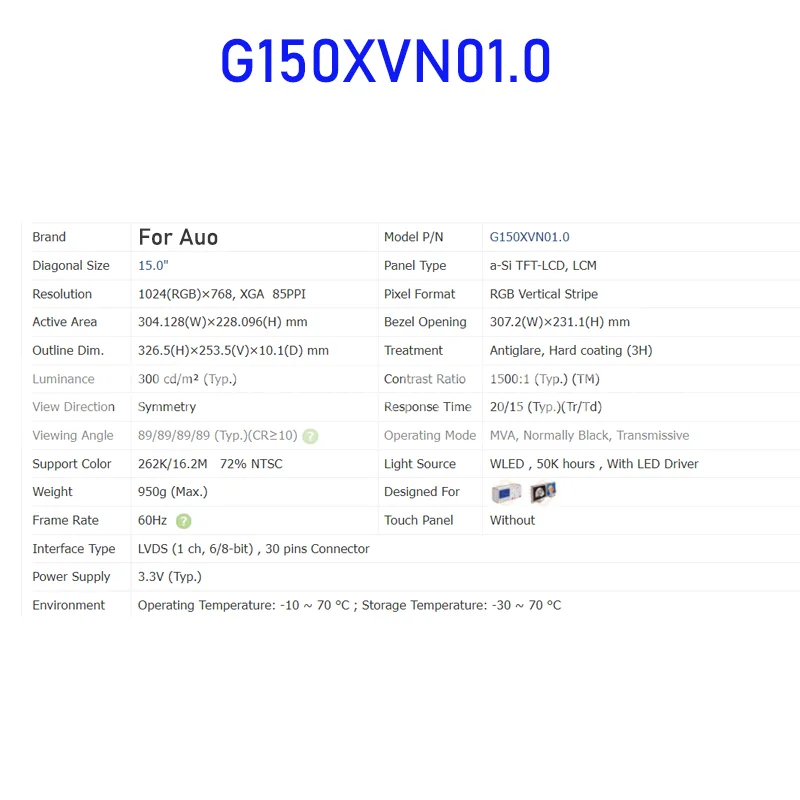G150XVN01.0 15.0 Inch LCD-scherm Industrieel Origineel voor Auo Gloednieuw 100% getest