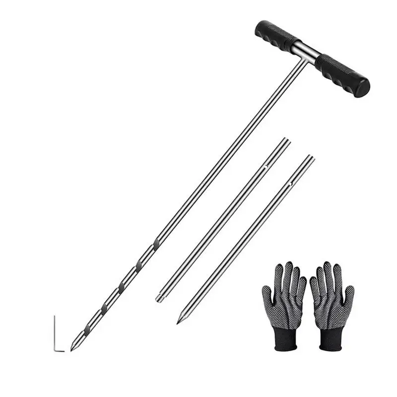 

Soil Sampler Rustproof Solid Stainless Steel Ground Probe Rod With T Handle 17-32-48 Inch Adjustable Soil Core Sampling Tool