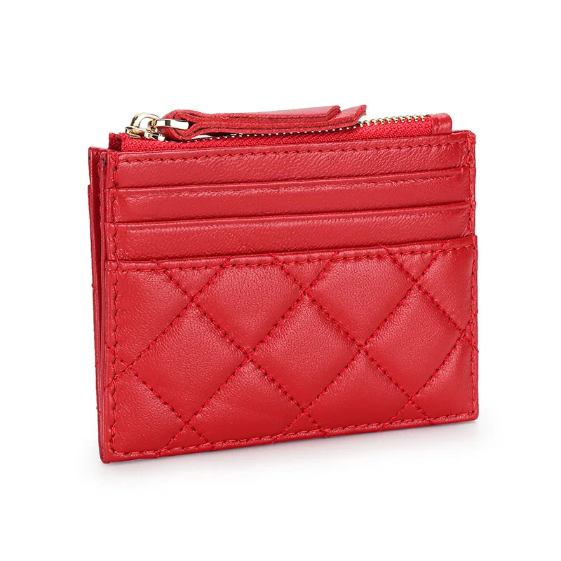 2025 حار مبيعات جلد طبيعي المرأة محفظة نسائية للعملات المعدنية سستة بطاقة حالات للسيدات تطريز أنيق الماس نمط محفظة من جلد الغنم #5