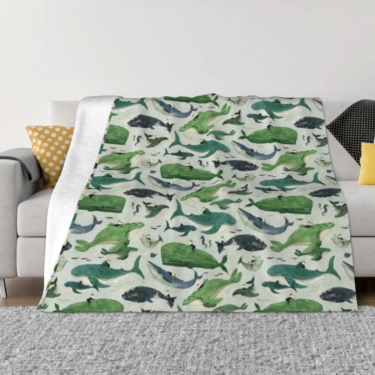 Whale Rider Fiesta cómoda personalizada verde y púrpura Una manta de micropolar ultrasuave