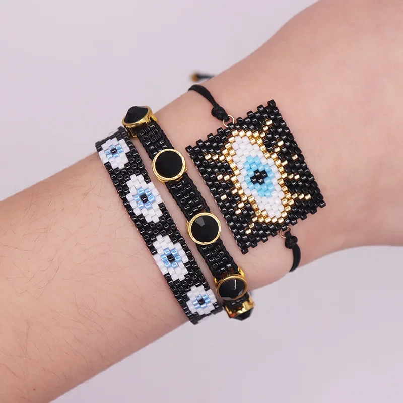 Rice bead bracelet Originality Design Devil's eye Black Hand knitting Bohemia Adjustable Fashion Simple Beaded bracelet
