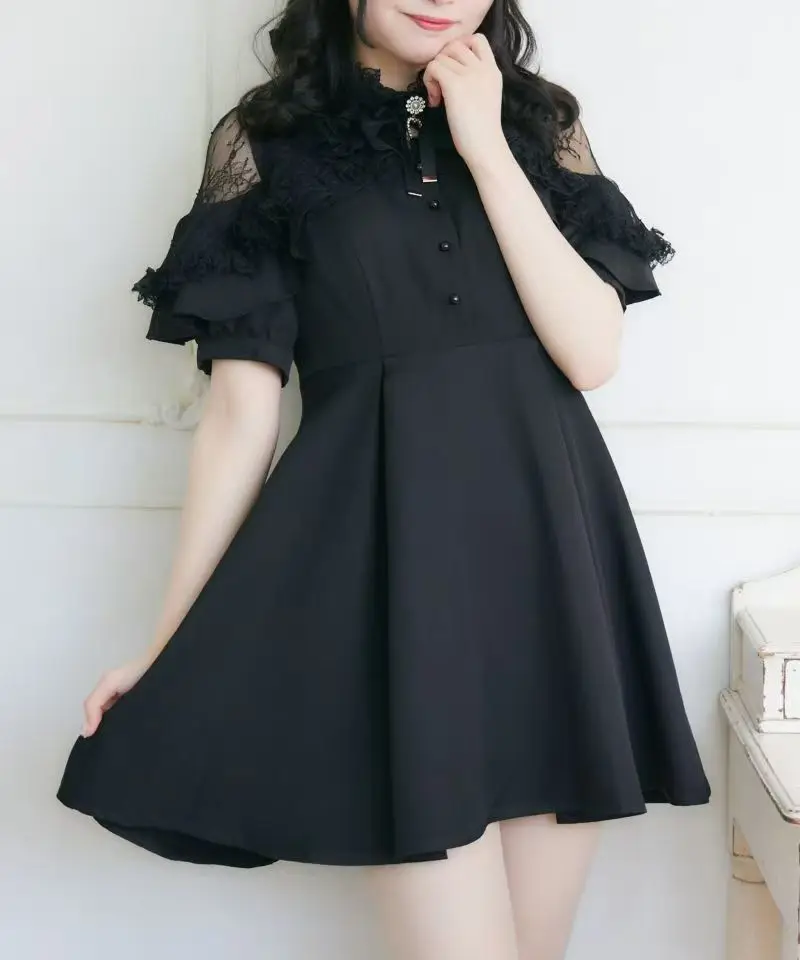 Japanese Mine Style Rojita Dress Splicing Lace Cape Off-shoulder Short  Sleeve High Waist Slim A-line Cute Sweet Mini Dress Woman - AliExpress  200000345