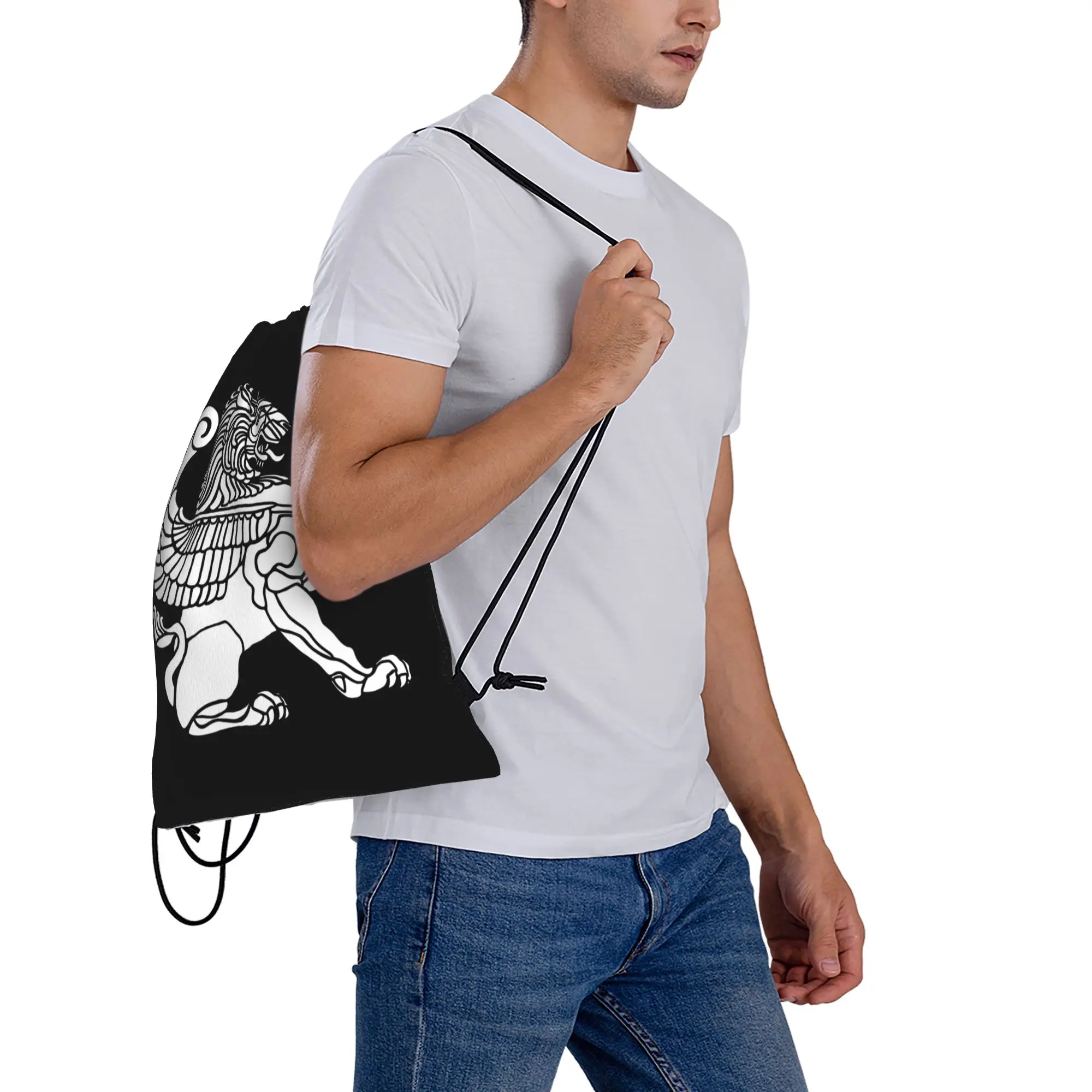 Persian Lion Iranian Iran Persia Symbolism Drawstring Backpack Gym Sports Sackpack Water Resistant  String Bag for Hiking view 6