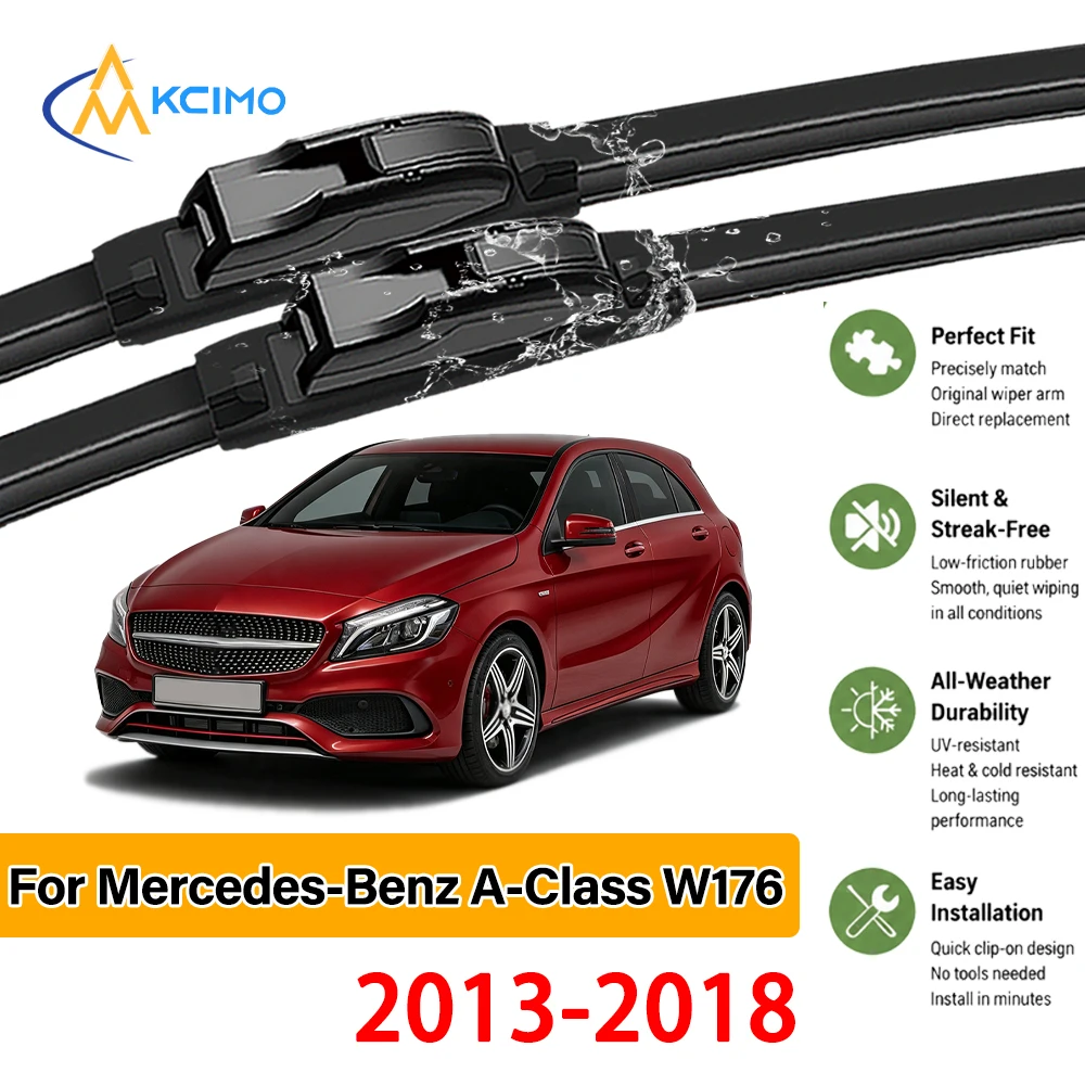 Balais d'essuie-glace noirs robustes et durables, paquet de 2, pour Mercedes-Benz classe A W176 2013-2018, excellente performance de nettoyage
