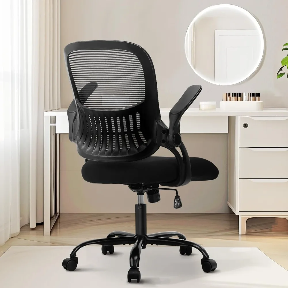 

Ergonomic Mid-Back Mesh Rolling Work Swivel Task Chairs with Wheels, Comfortable Lumbar Support, Comfy Flip-up Arms for Home