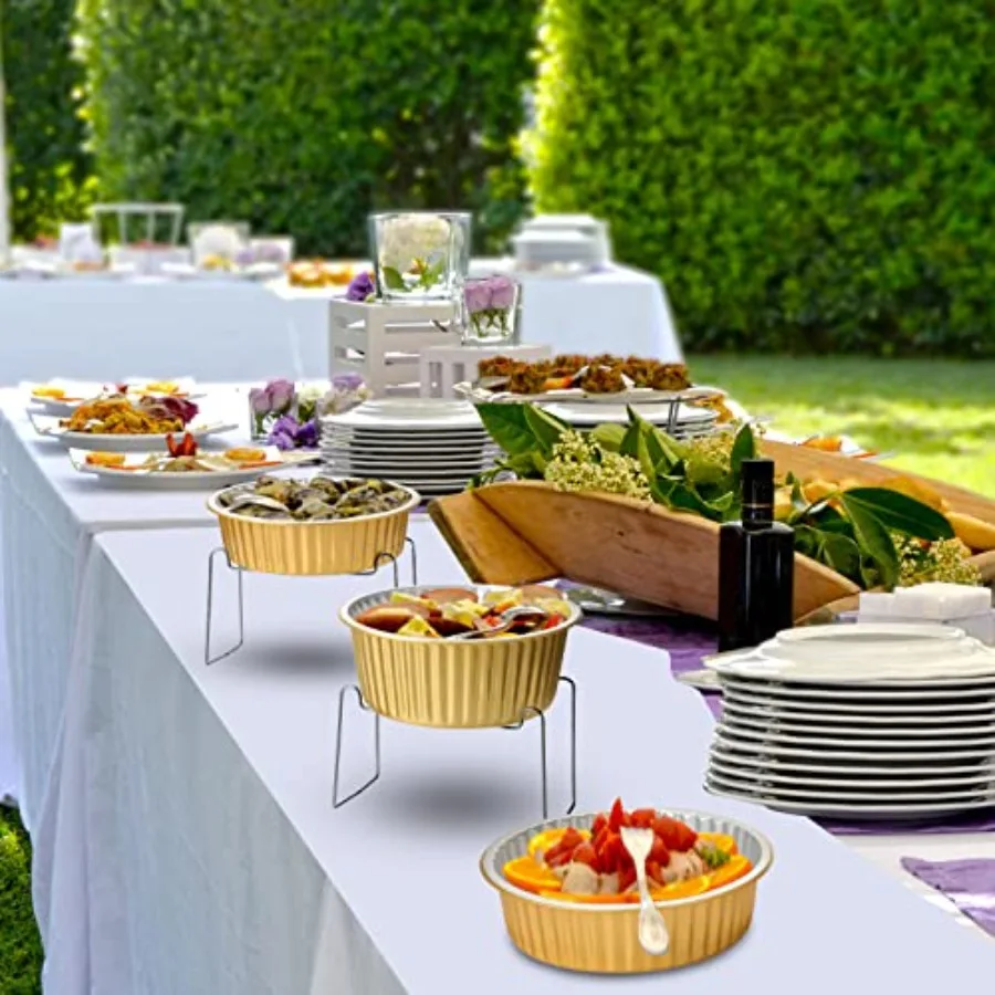 6 Set Disposable Chafing Dishes Buffet Set with Gold Chafer Wire Racks Stand Kit for Catering Food Warmers Serving Trays for Pa