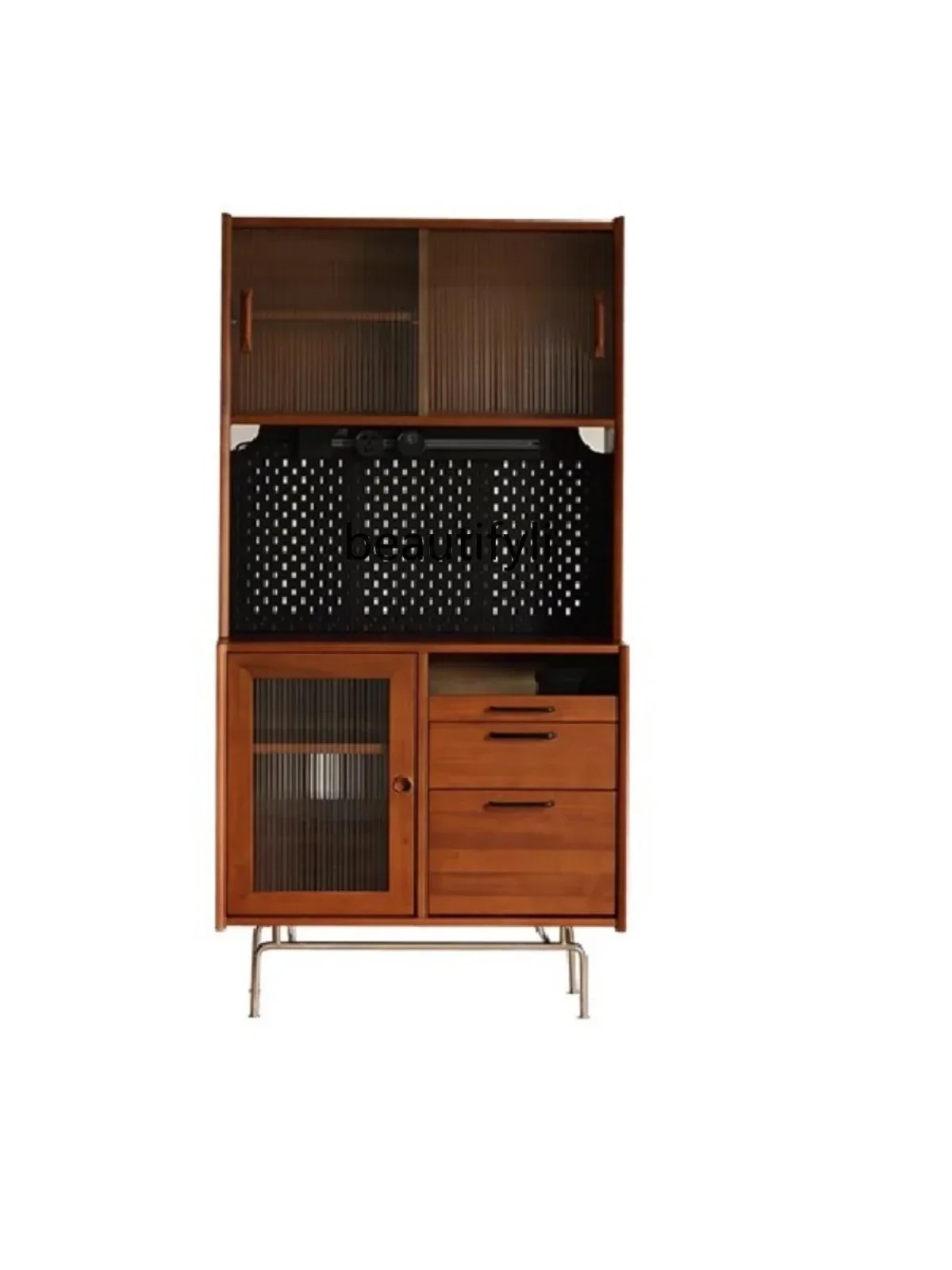 Solid Wood Sideboard Light Luxury Wall Cabinet Nordic Retro Entrance Cabinet Multi-Functional Tea and Wine Cabinet Locker