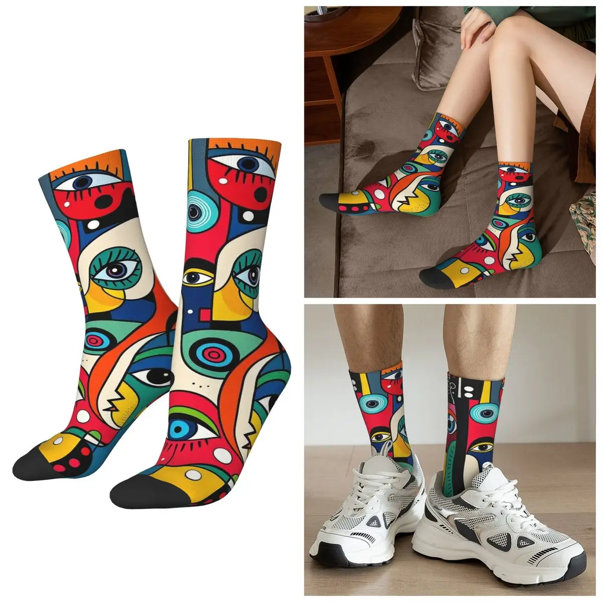 

All Seasons Abstract Art Face Socks Harajuku Sport Middle Tube Socks Funny Stockings for Men Women Gifts