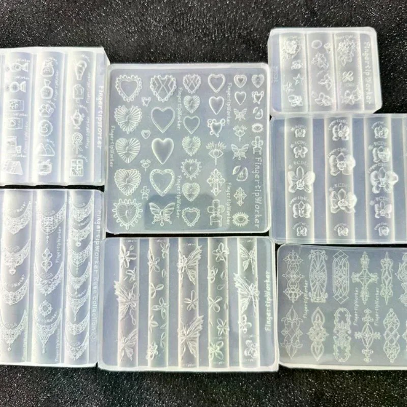 الباروك القلب الفرنسية قلادة فراشة زهرة 3D الاكريليك مسمار العفن DIY مسمار الفن الديكور قالب مانيكير شفاف #2